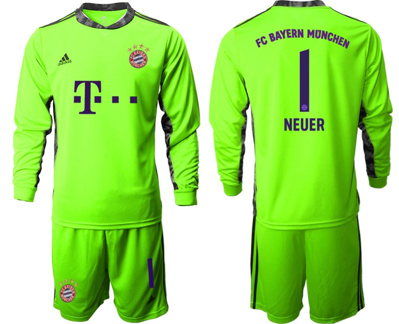 Men 2020-2021 club Bayern Munich fluorescent green goalkeeper long sleeve #1 Soccer Jerseys->bayern munich jersey->Soccer Club Jersey
